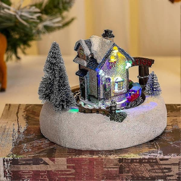 Jul LED Lys Sne Hus Med Lysende Ornament Figur Julepynt Håndværk Jul