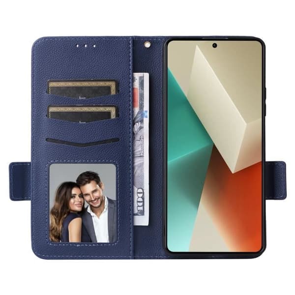 Fodral - Xiaomi - Redmi Note 13 5G - PU-läderfodral - Fullt skydd - Marinblå