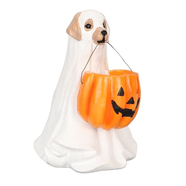 Halloween spøkelseshundstatue harpiks gresskarhundpynt Søt skummel spøkelseshundfigur for innendørs utendørs