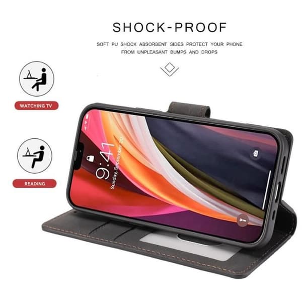 Pung Etui - SENSBUN - iPhone 12 Mini - PU Læder - 3 Kortpladser - Sort