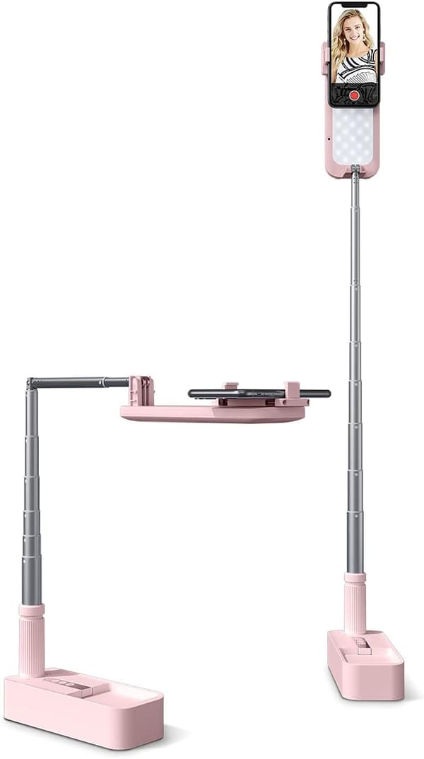 Extendable Selfie Tripod 360° Rotation with Phone Holder, Rechargeable