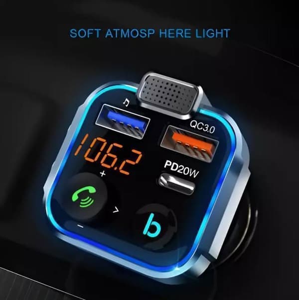 Bil Bluetooth FM-sender 5.0, 20W PD + 18W QC3.0 Hurtigoplader, Understøttelse af dyb bas, USB-flashdrev, Håndfri opkald