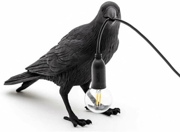 (Black) Raven Table Lamp, Realistic Resin Standing Desk Lamp, LED
