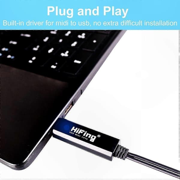 5-PIN DIN MIDI til USB Interface Adapter med Kabel til PC og Laptop Tilslutning Black
