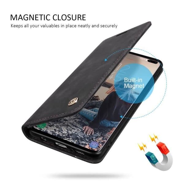 【SmartLegend】Samsung Galaxy S10 Plus Bumperfodral Premium Läder Flip Plånboksfodral Svart