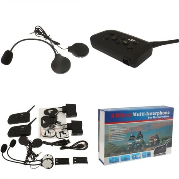 2-delat motorcykelintercomkit, 1 km räckvidd (max 6 personer via Bluetooth)
