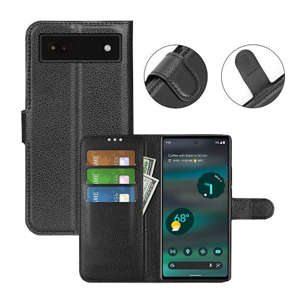 Google Pixel 6A Pungcover med Stativ - Sort 110 PU Leather
