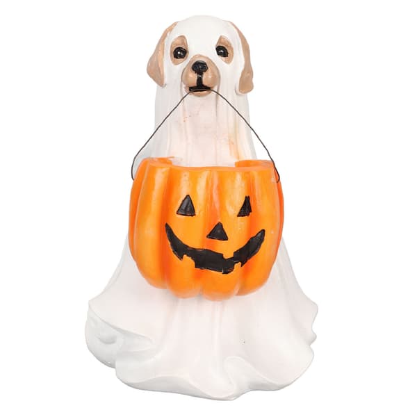 Halloween spøkelseshundstatue harpiks gresskarhundpynt Søt skummel spøkelseshundfigur for innendørs utendørs