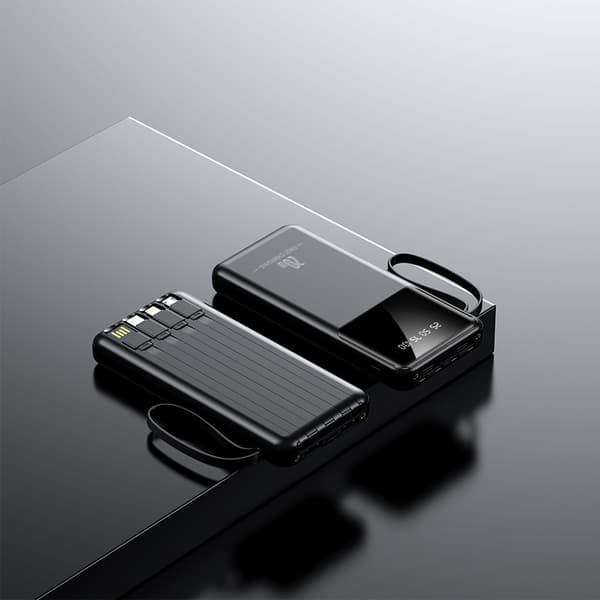 10000mAh Powerbank med Indbyggede USB-kabler - Sort