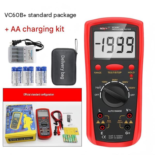 Shengde 60B+ (1000V) Isolationsmodstandsmåler Digital Megger Ohmmeter Håndholdt Isolationstester 1M Ohm -20G Ohm red