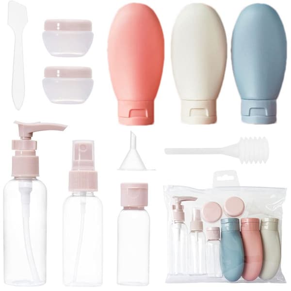 XVX – Set med 11 reseflaskor, 30/50/60/80 ml reseflaskor, små krämburkar, resetillbehör för kosmetika