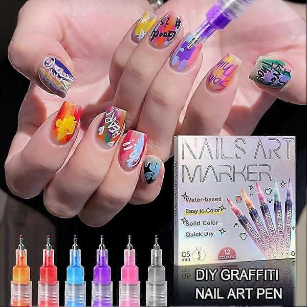 3D Nagelkonstpennor, 12 färger 0,5 mm nagellackspennor för DIY-nageldesign, prickning och linjeritning [D] 2 Sets