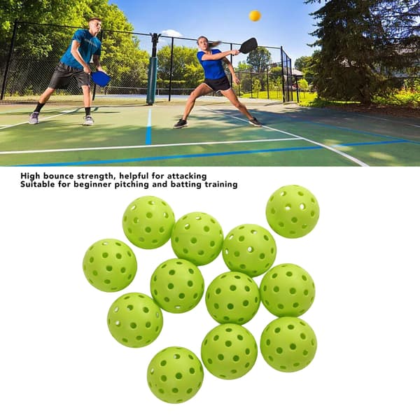 High Elasticity PE Plastic Pickleballs, 12 Pcs, 74mm, 40 Holes, Green