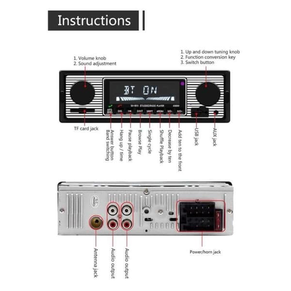 Bluetooth Bilradio - Retro - MP3-spelare - Borstad Metallpanel - Handsfree-samtal - Digital FM