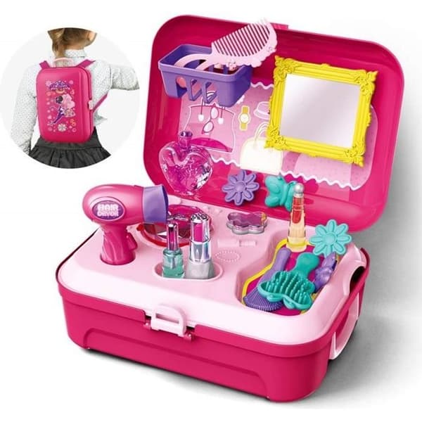 Børne-makeuplegetøj til piger - Børne-sminkebord makeuptaske - Simulations-makeuplegetøj til piger i alderen 4, 5 og 6 år