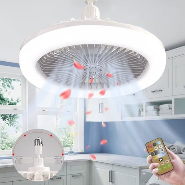 Loftventilatorlampe, E27 Loftventilator Lysekrone, Lydløs Loftventilator med Fjernbetjening og Lys (grå)