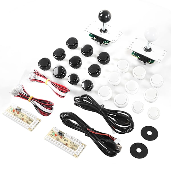 2-Player DIY Arcade Kit USB Board Game Encoder Joystick Arcade Buttons Set for Friends Gathering Black and White 0.7