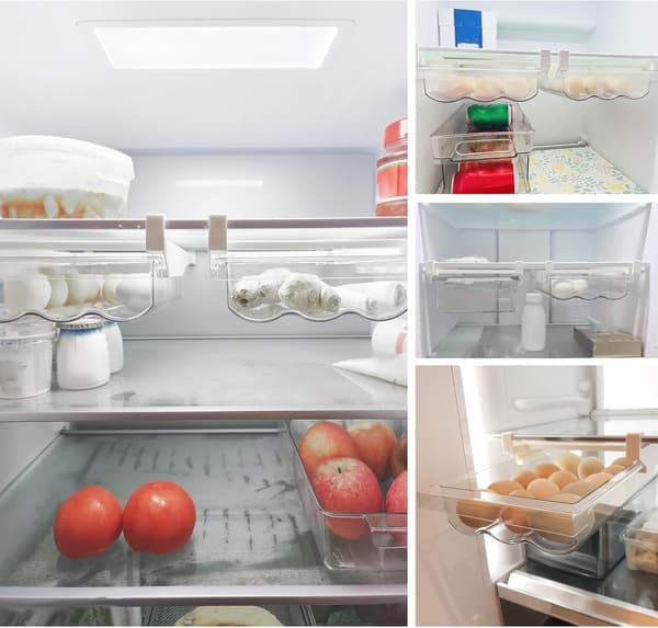 2-pack Egg Rack for Refrigerator, Pull-out Egg Storage Box with Handle, Transparent Egg Box for Fridge