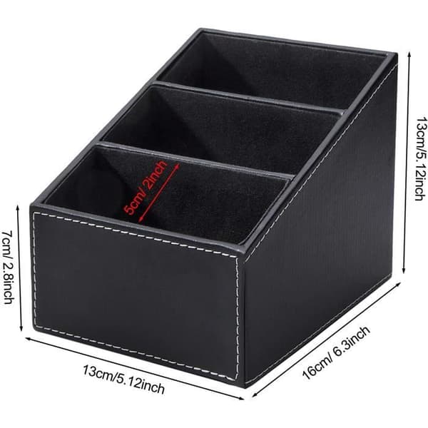 Fjernbetjeningsopbevaringsboks - Sort - PU Læder - 3 Rum - Elegant Organizer
