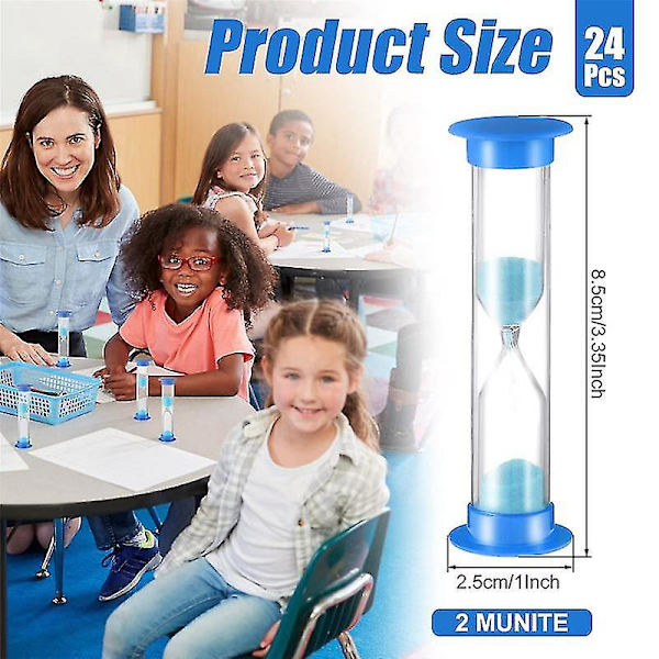 24 st 2 Minuters Sandtimer 2 Timer Barn Timer Timglas Akryl Täckt Timglas Sandklocka Blue