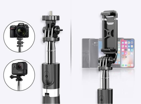 Selfie Stick - 3 i 1 Selfie Stick Stativ Bluetooth Selfie Stick Justerbar Monopod - Sort