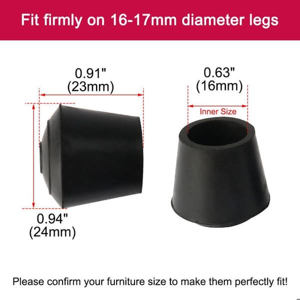 SOURCING MAP 24 stk. møbelglidere stolebenkapper puder benbeskyttere sort gummi 16 mm ID
