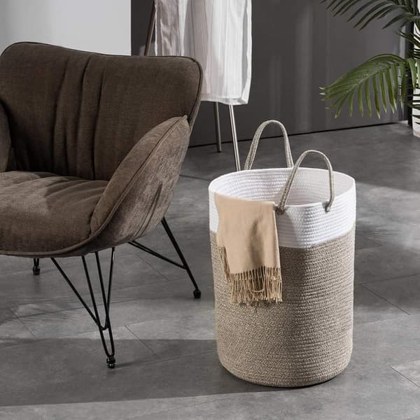 Laundry Hamper Storage Basket Dirty Clothes Basket Cotton Rope Brown 40cm(D) x45cm(H)