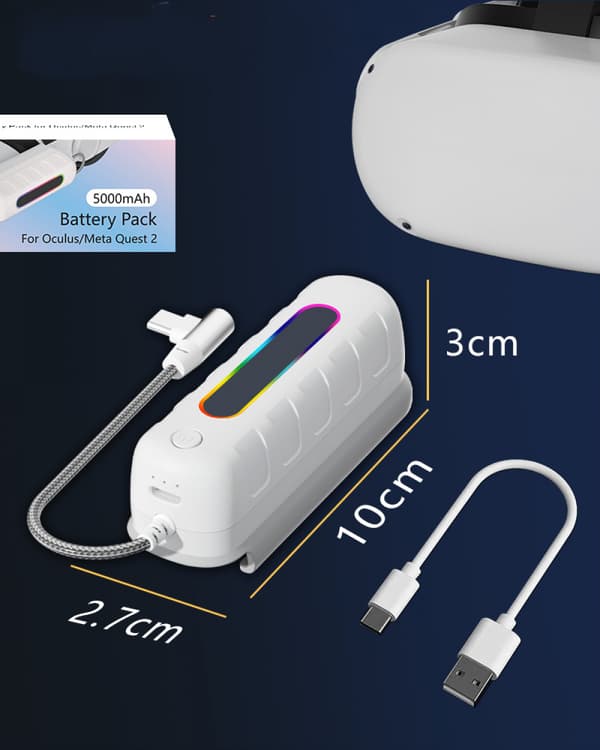 Kompatibel med Oculus/Meta Quest 2 og Quest, Elite Strap-lader, 5000 mAh hurtiglading og utvidet batteri for 2 timer