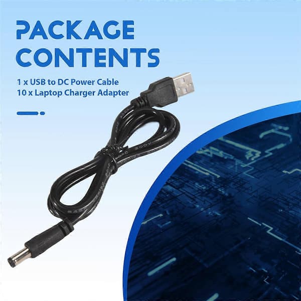 USB til DC-strømkabel Universelt USB til DC-stik Opladerkabel Strømledning med udskifteligt stik C Black 10 Adapter