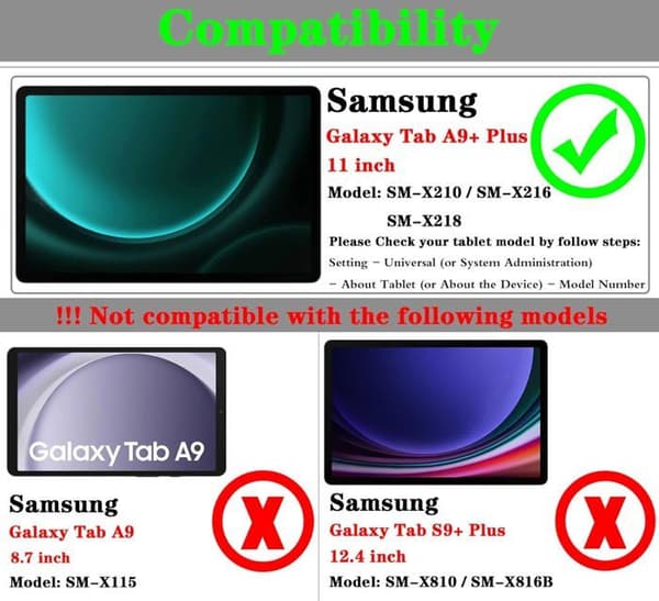 Etui til Samsung Galaxy Tab A9+ - 1001 BATTERIES - 360° Roterende Stand - PC/PU Beskyttelse - Sort
