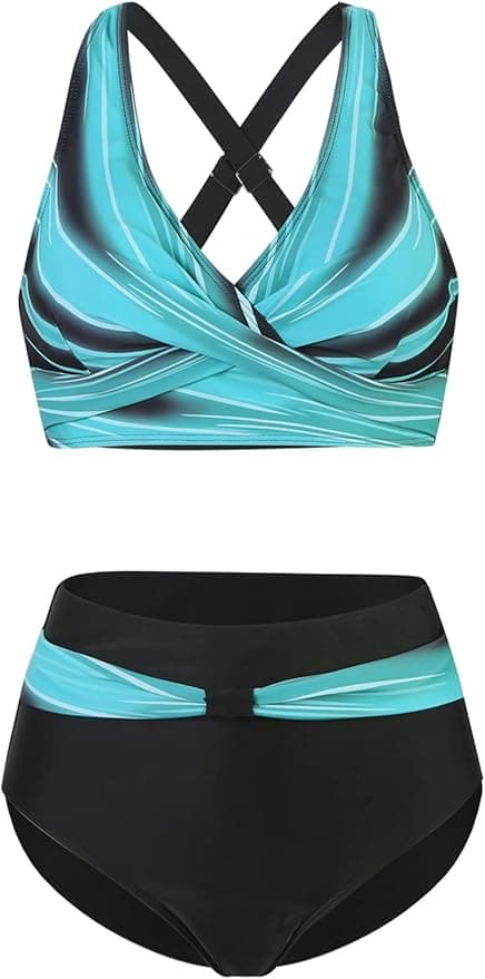 Todelt badedragt til kvinder, V-hals, krydsende blomstermønstret bikini, badedragt, mavekontrol bikini sæt BLÅ Blue gradient M