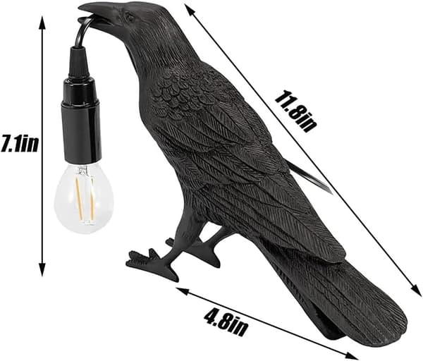(Black) Raven Table Lamp, Realistic Resin Standing Desk Lamp, LED
