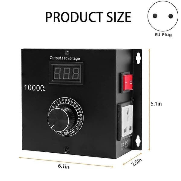 10000W SCR AC Variabel Hastighetskontroller, Vifte- og Motorhastighetskontroll 120V-220V AC, 22A, Ideell for El Black Eu Plug