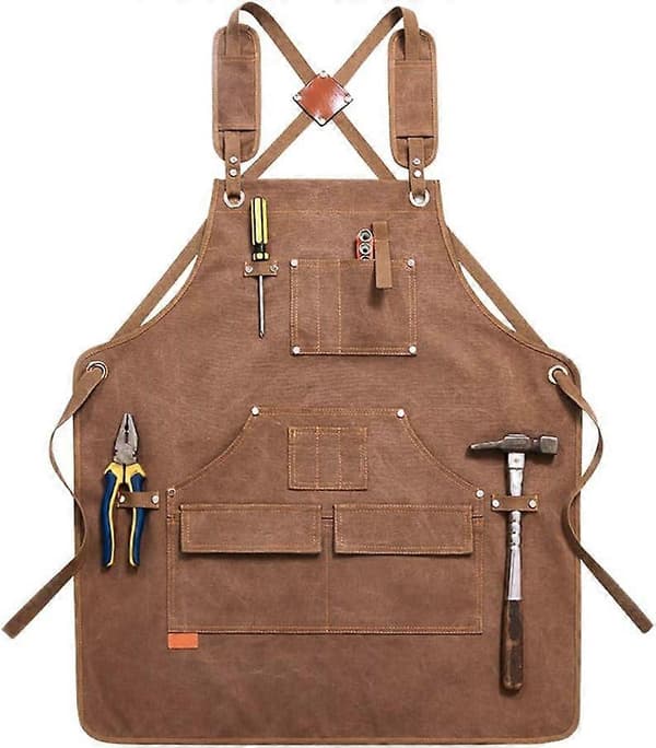 [LCS] Tool Apron Compatible with Men with 6 Pockets, Waxed Canvas Carpenter Apron, Heavy Duty Canvas