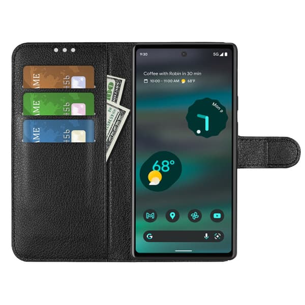 Google Pixel 6A Pungcover med Stativ - Sort 110 PU Leather