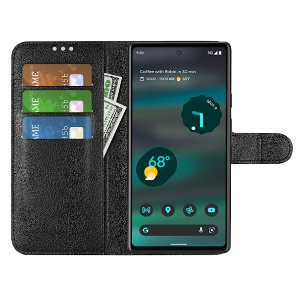 Google Pixel 6A Wallet Case with Stand - Black 110 PU Leather