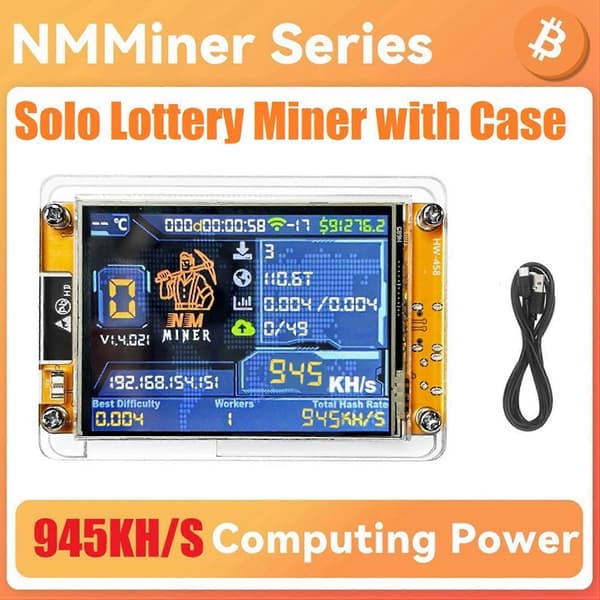 NMMiner NerdMiner+Fodral 945KH/S Hashrate 2.8 Tum Smart Display Bitcoin Crypto Solo Lotteri Miner Uppgraderad NerdMiner