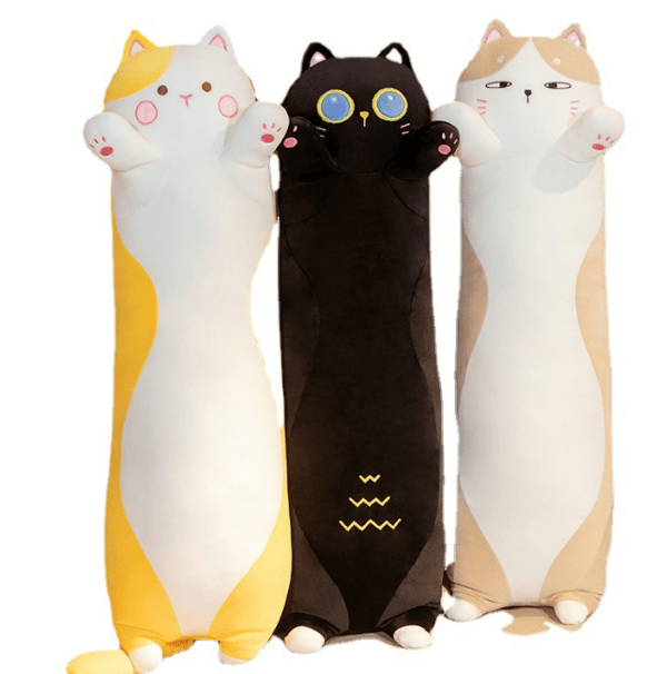 Sød kattebamse lang kropspude sort sort black 130CM