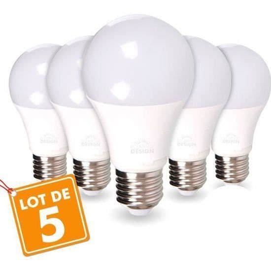 Set med 5 LED-lampor E27 9W motsvarande 60W 806lm (Kallvit 6400K)