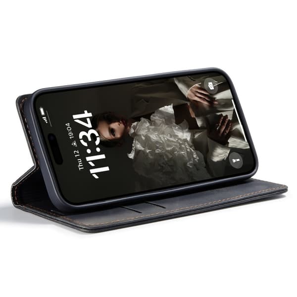 CASEME iPhone 16 Kotelo Flip Nahka Musta 86