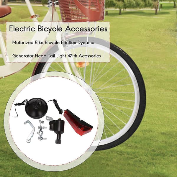 Motorisert sykkel sykkel friksjon dynamo generator front baklys med tilbehør Silver & black