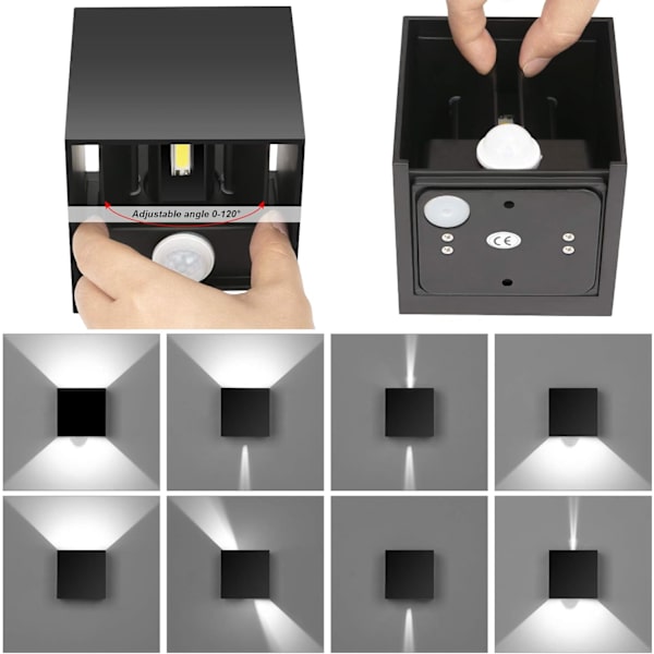 12W LED Wall Light with Motion Sensor, 2-Pack, 3000K Wall Lighting with Adjustable Beam Angle, for Indoor/Outdoor Use