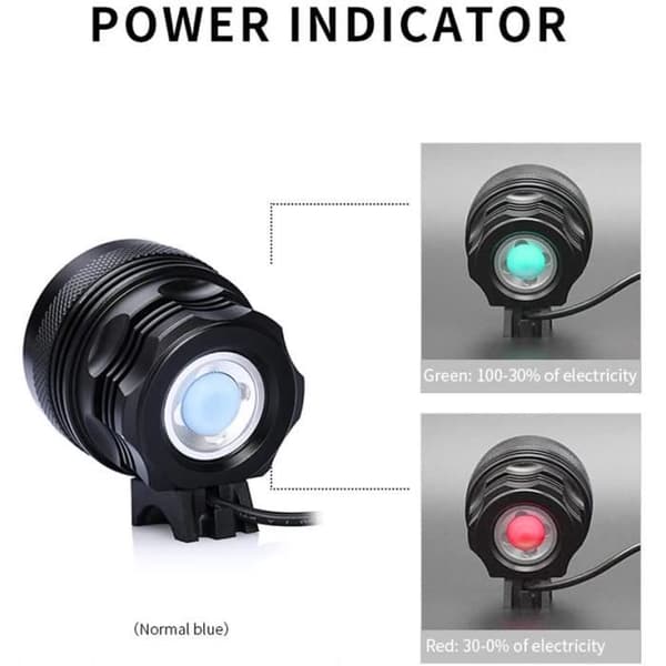Cykellygte - 9400 Lumen - 12xT6 LED'er - 3 Tilstande - Batteridrevet - Sort