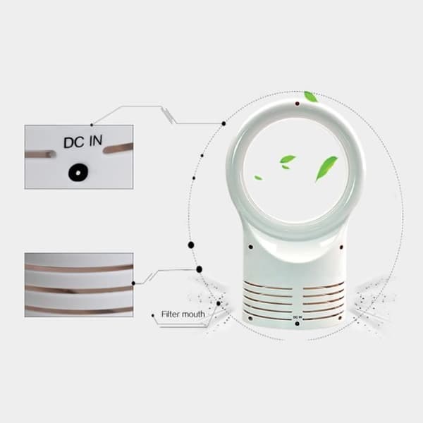 6W Lydløs Bladløs Ventilator, Lydløs Skrivebordsventilator, 2-Hastigheds Lydløs Bordventilator, 12V-1A