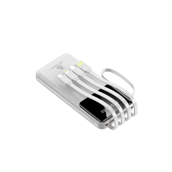10000mAh Powerbank med Indbyggede USB-kabler - Sort