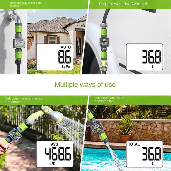 RAINPOINT Digital Vattenflödesmätare LCD Trädgårdsslang Vattenförbrukning Green  Black