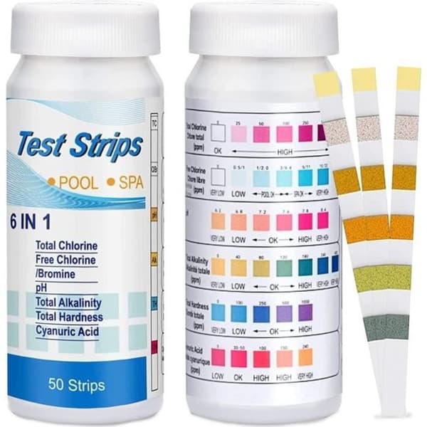 50 st 6-i-1 teststickor för spa och pool, pH-testare, totalt klor, fritt klor/brom, total alkalinitet