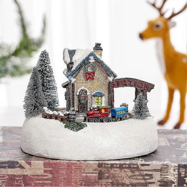 Jul LED Lys Sne Hus Med Lysende Ornament Figur Julepynt Håndværk Jul