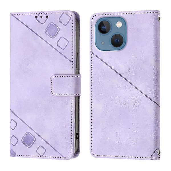 Telefonfodral i präglat läder med hudkänsla Light Purple For iPhone 15 Plus