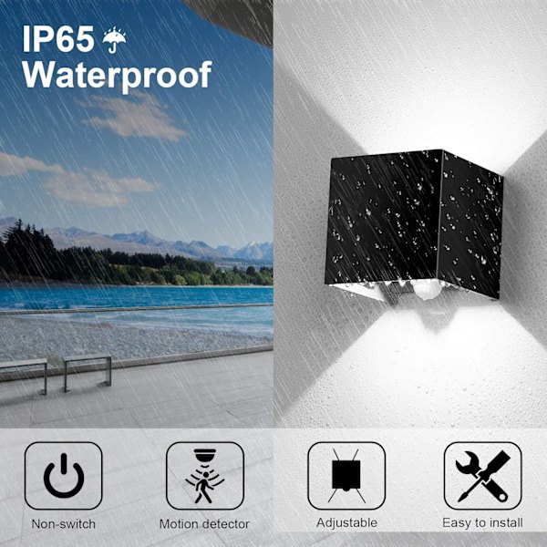 12W LED Wall Light with Motion Sensor, 2-Pack, 3000K Wall Lighting with Adjustable Beam Angle, for Indoor/Outdoor Use